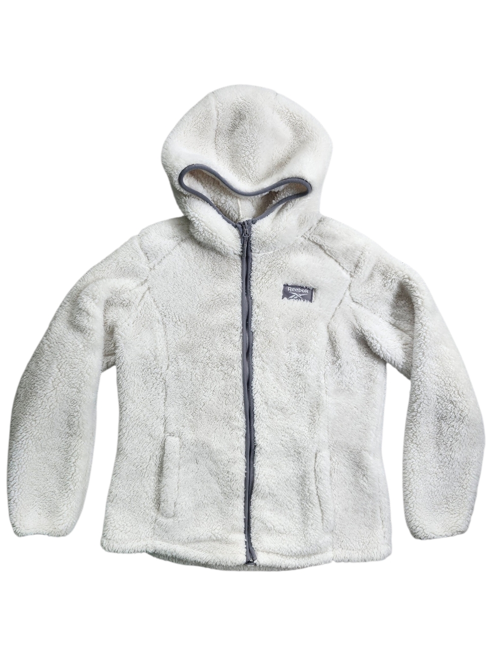 Reebok Sherpa Fleece Hoodie Off White Full Zip Cozy Jacket